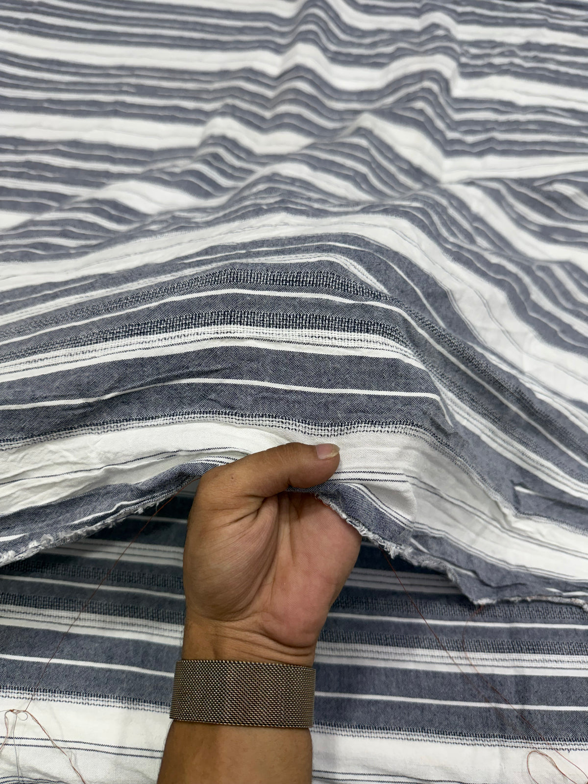 Buy Premium Cotton Dobby Grey White Stripe Fabric