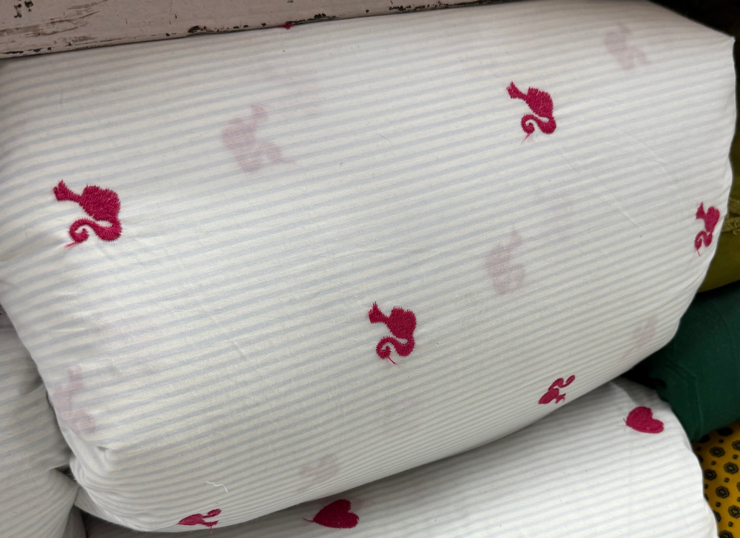 Buy Poplin Blue Stripe Barbie Embroidery Fabric - MAF