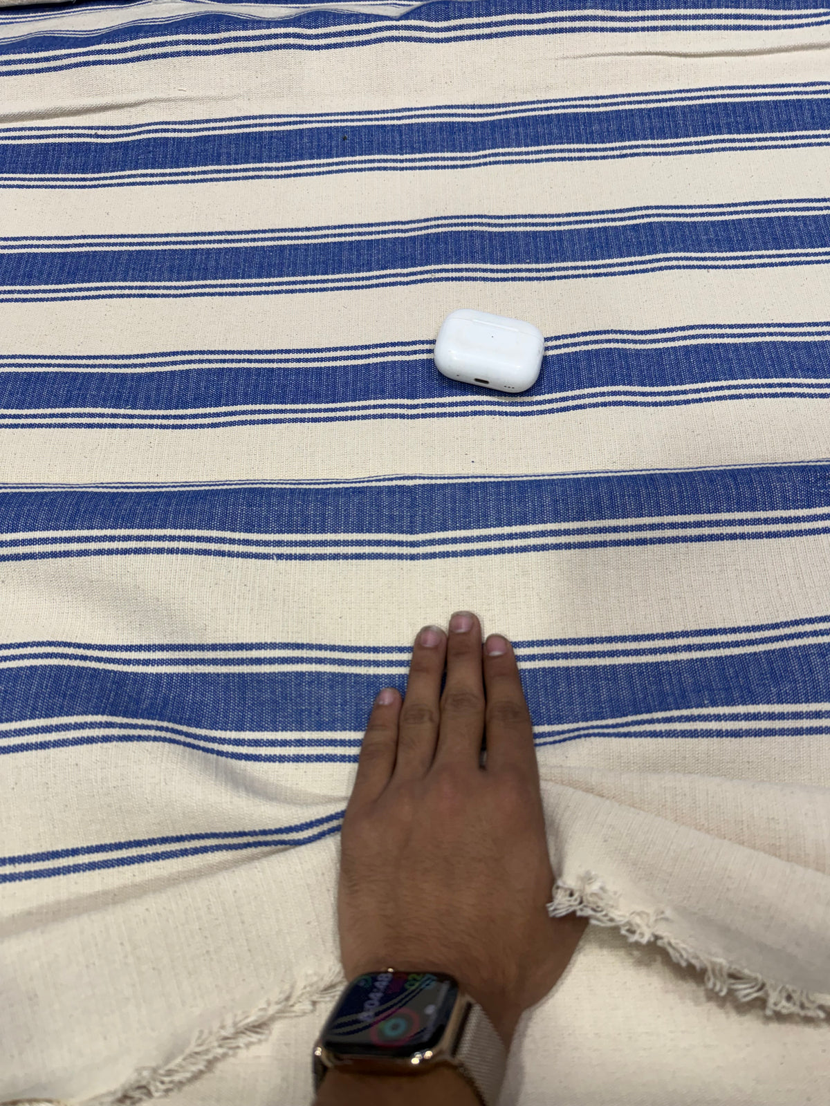 Buy Cotton Jacquard Cream Blue Stripe Fabric