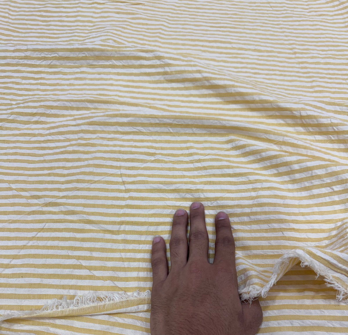 Buy Premium Cotton Seersucker Mustard White Stripe Fabric