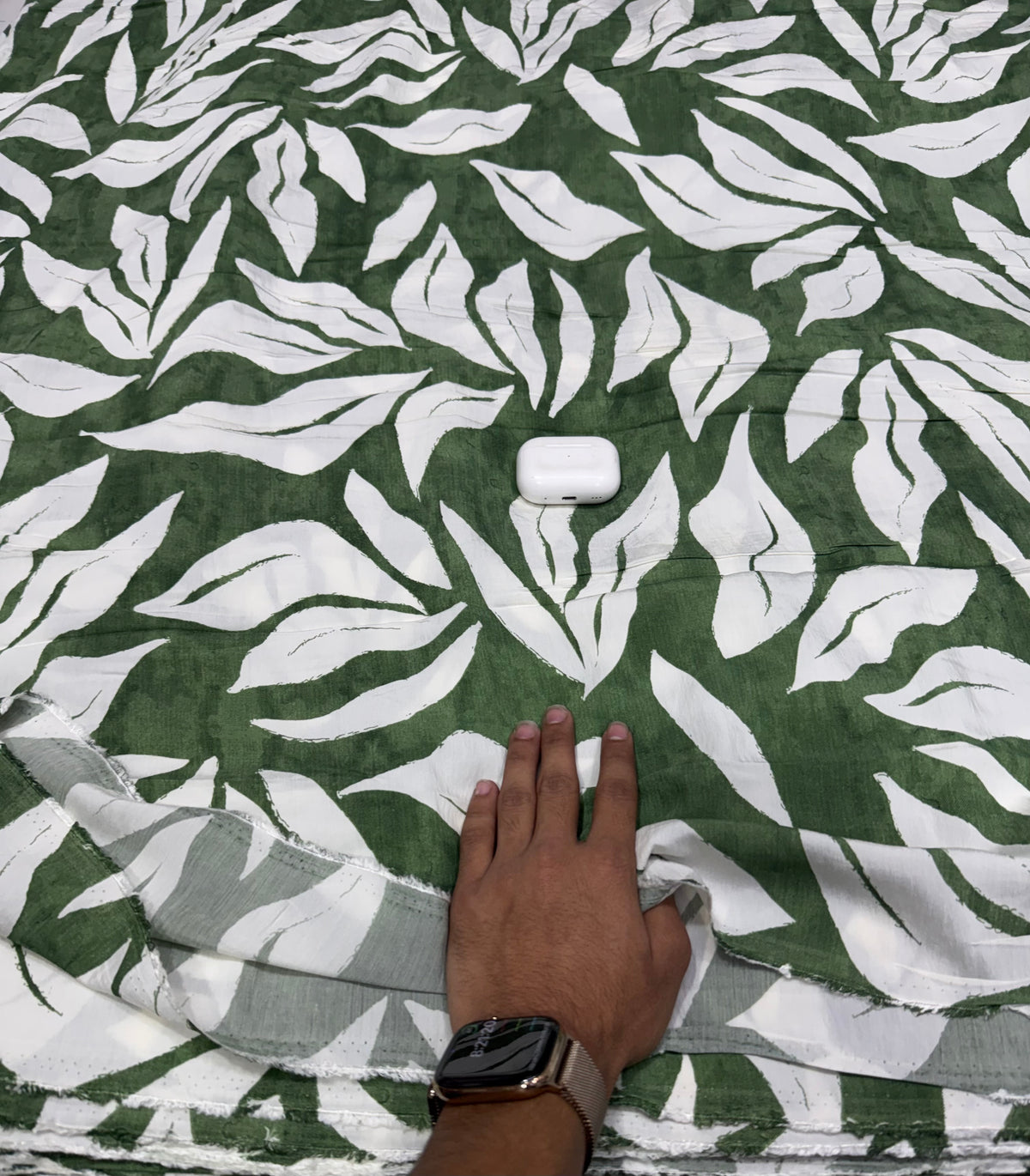 Buy Cotton Viscose Green White Tropical Leaf Print Fabric