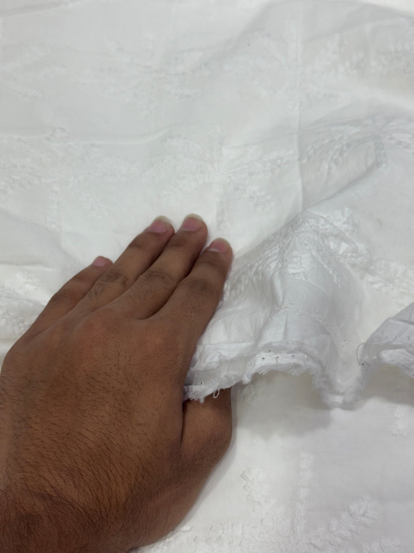 Buy Premium Cotton Cambric Schiffli White Palm Fabric