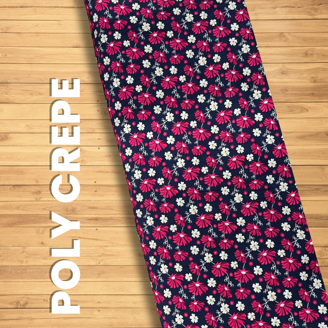 Buy Poly Crepe 3D Red Floral Printed Fabric - MAF