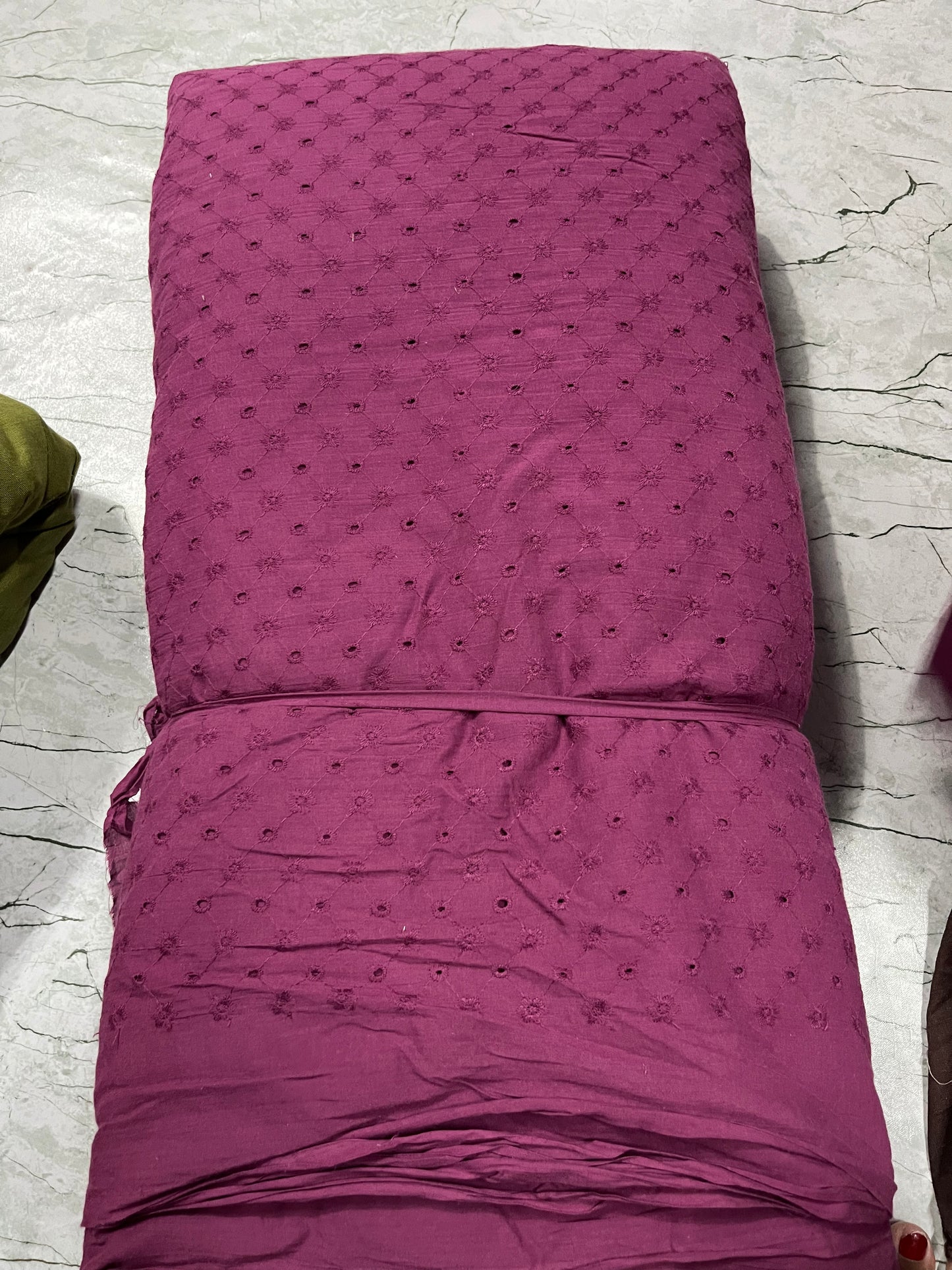 Buy Cotton Hakoba Magenta Zig Zag Pattern Embroidery - MAF