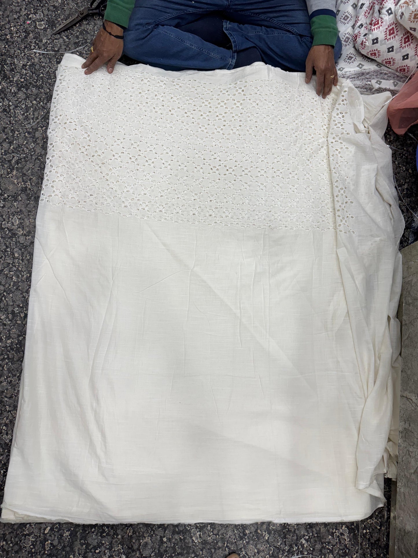 Cotton Hakoba 5 Leaf Diamond White Fabric Palazzo - MAF