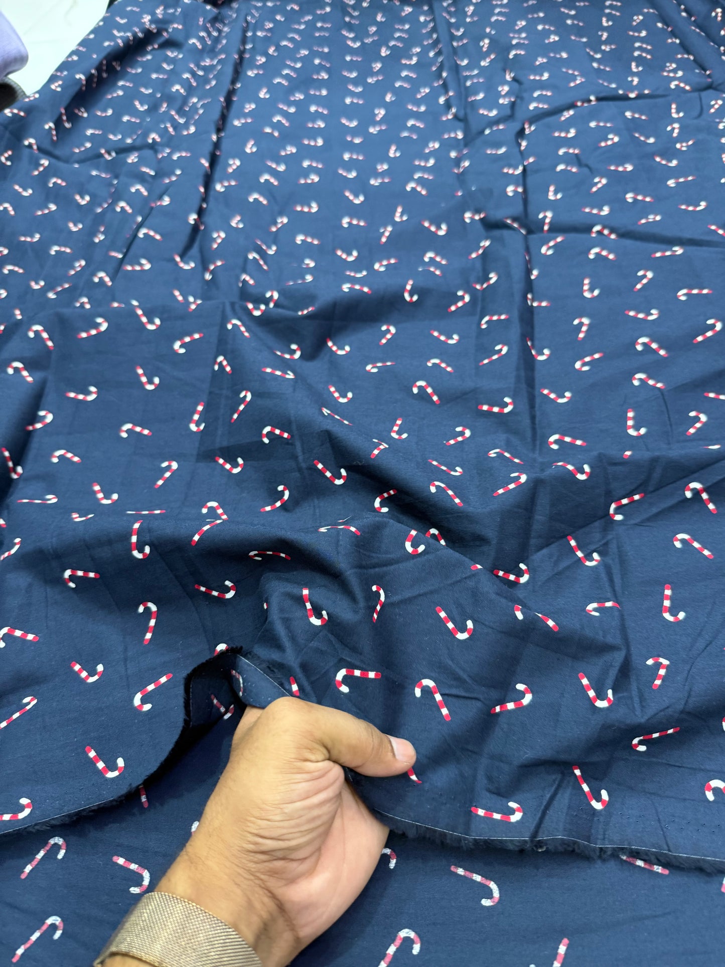 Buy Cotton Poplin Blue Base Candy Stick Printed Fabric