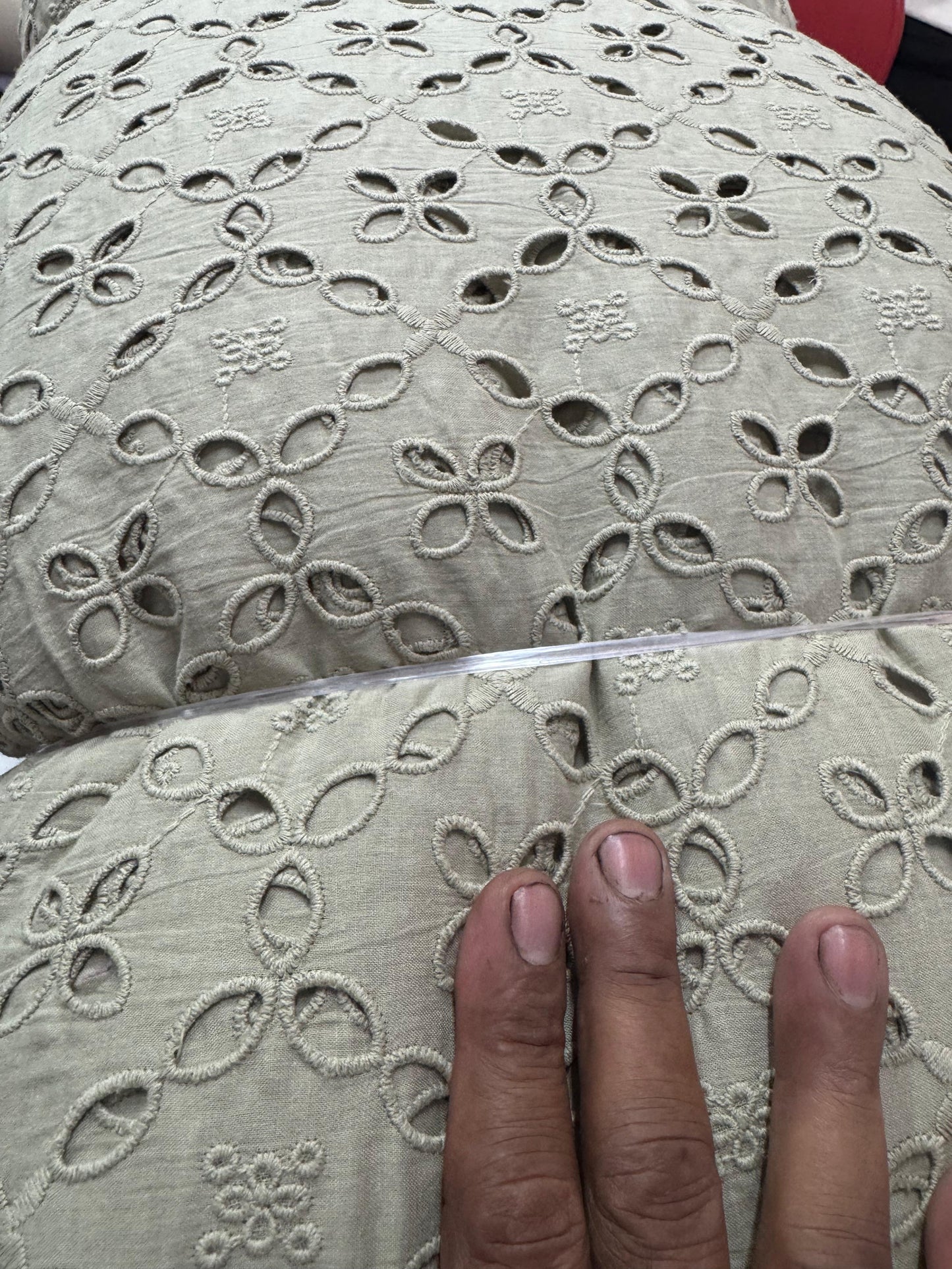Buy Cotton Hakoba Dove Grey 5 Diamond Cutwork Fabric - MAF