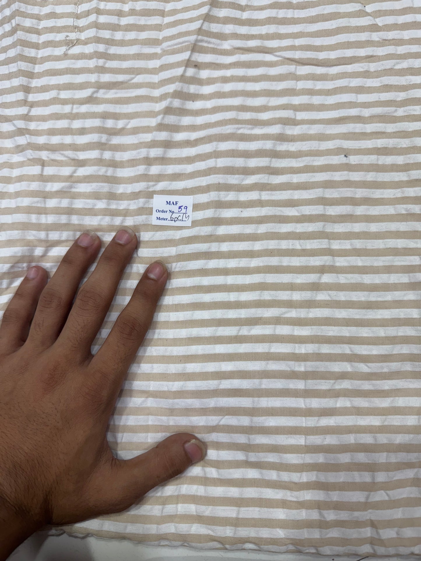 Buy Cutpiece Seersucker Beige Stripe 60 Centimeter