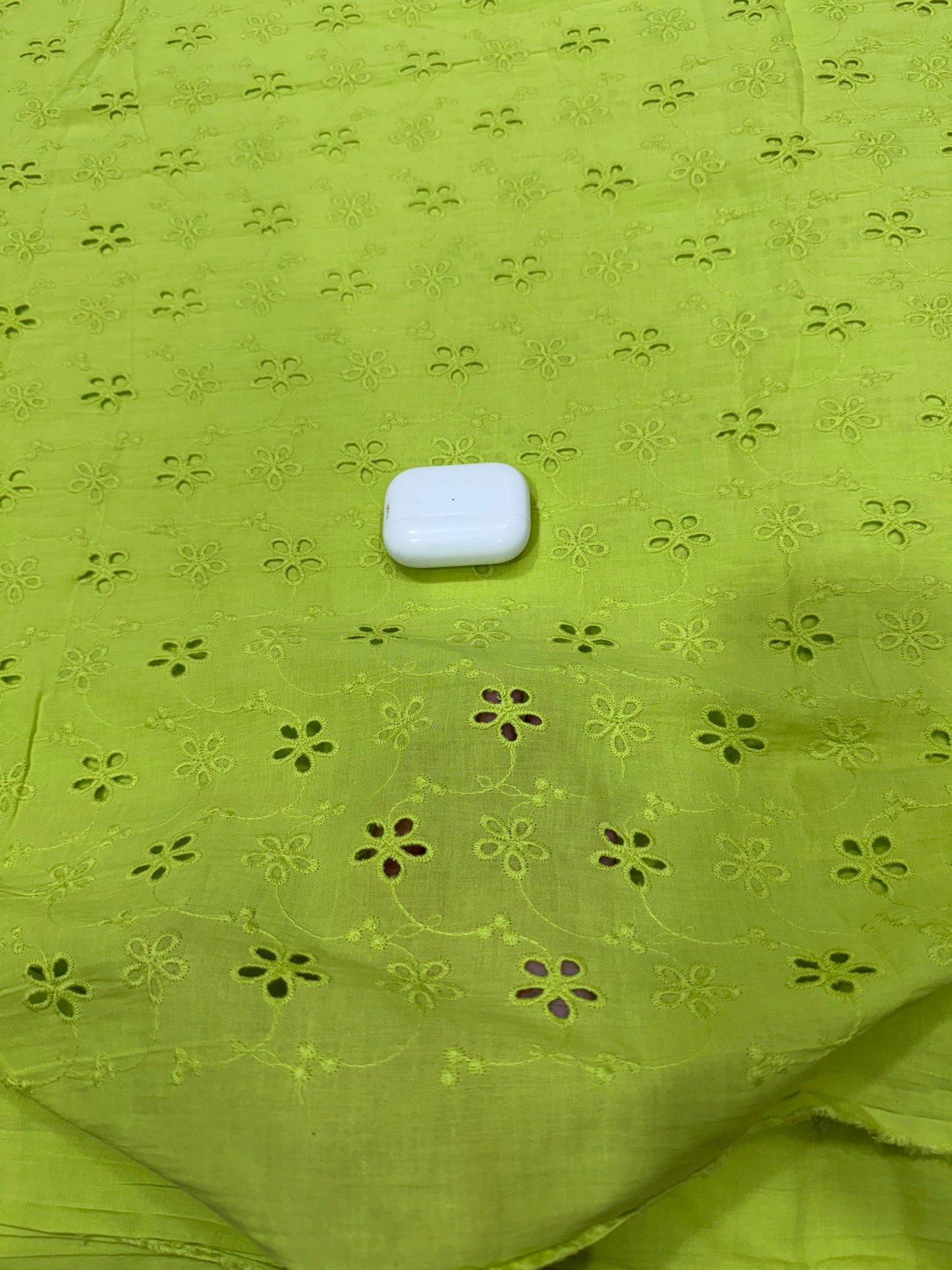 Buy Premium Cotton Cambric Schiffli Chartreuse Daisy Fabric