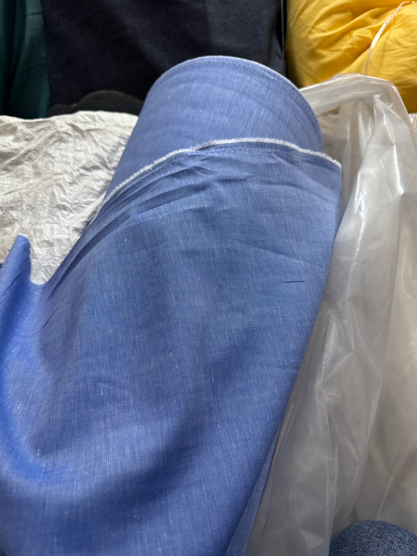 Buy Pure Linen Premium Collection Solid Washed Blue Fabric