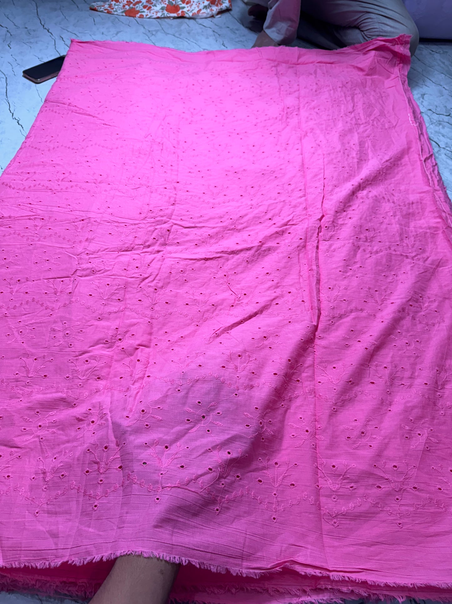 Buy Hakoba Pink Oval Cutwork Fabric - MAF