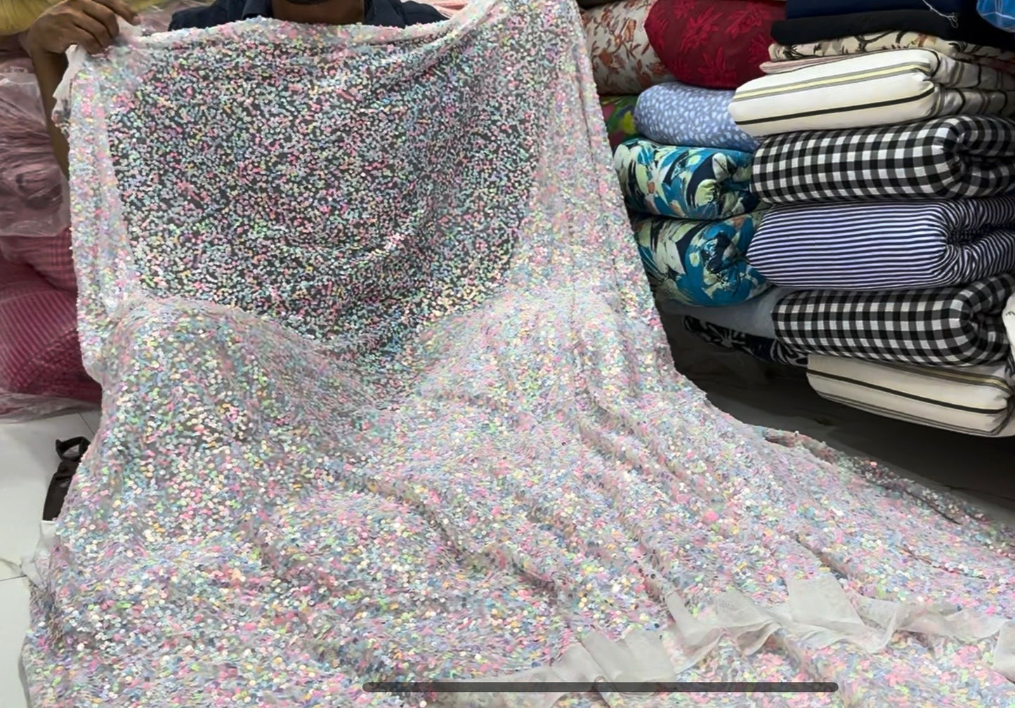 Buy Unicorn Sequin Work Mesh Base Fabric