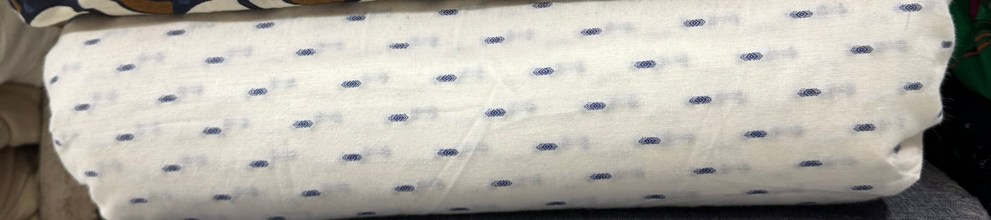 Buy Cotton Blue Designed Dobby White Base Fabric