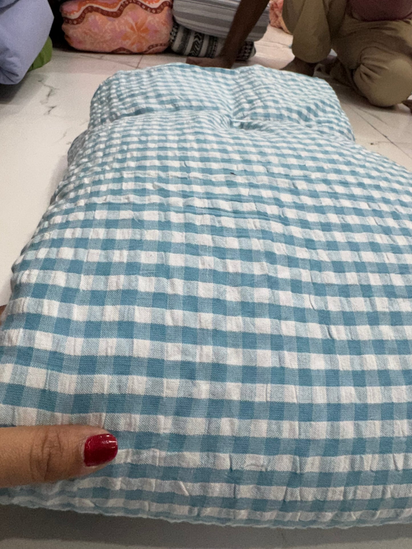 Buy Premium Seersucker Light Blue Check Fabric
