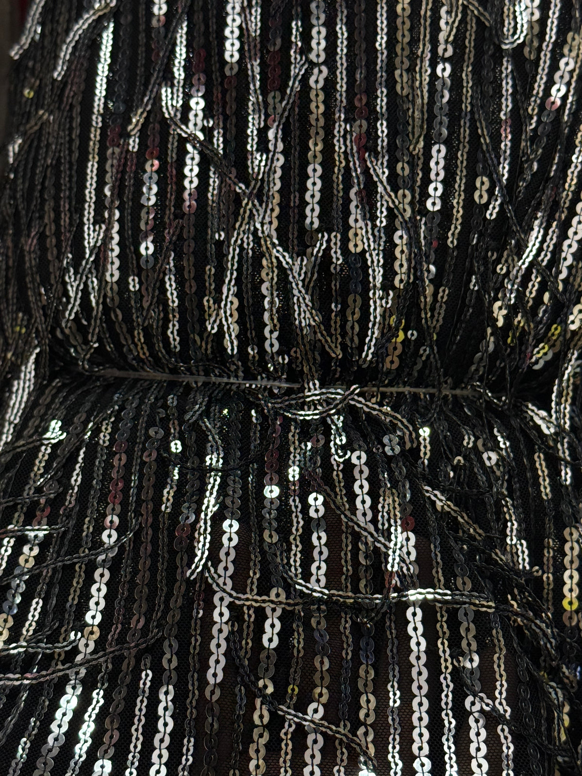 Buy Sequins Black Silver Vertical Stripe Fabric