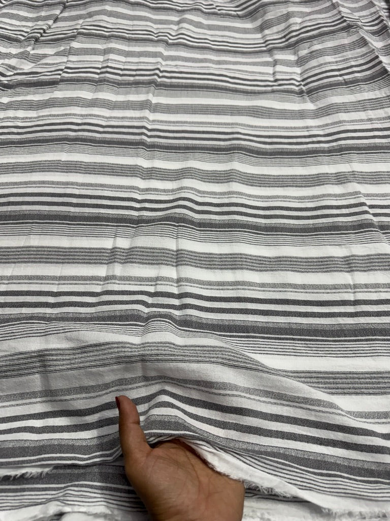 Buy Rayon White Base Grey Multi Size Stripe Yarn Dyed Fabric