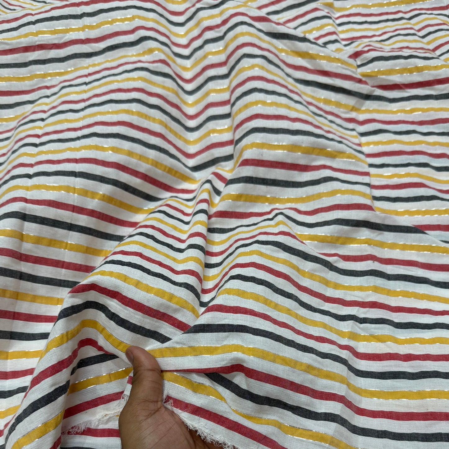 Premium Seersucker Lurex Coloured Stripes Printed Fabric - MAF