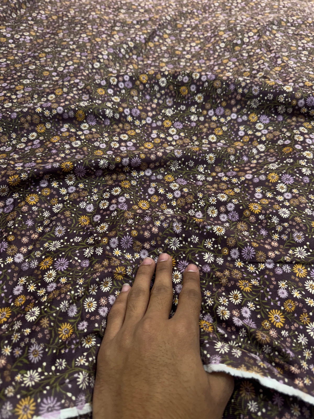 Buy Printed Corduroy Plum Base Daisy Floral Fabric