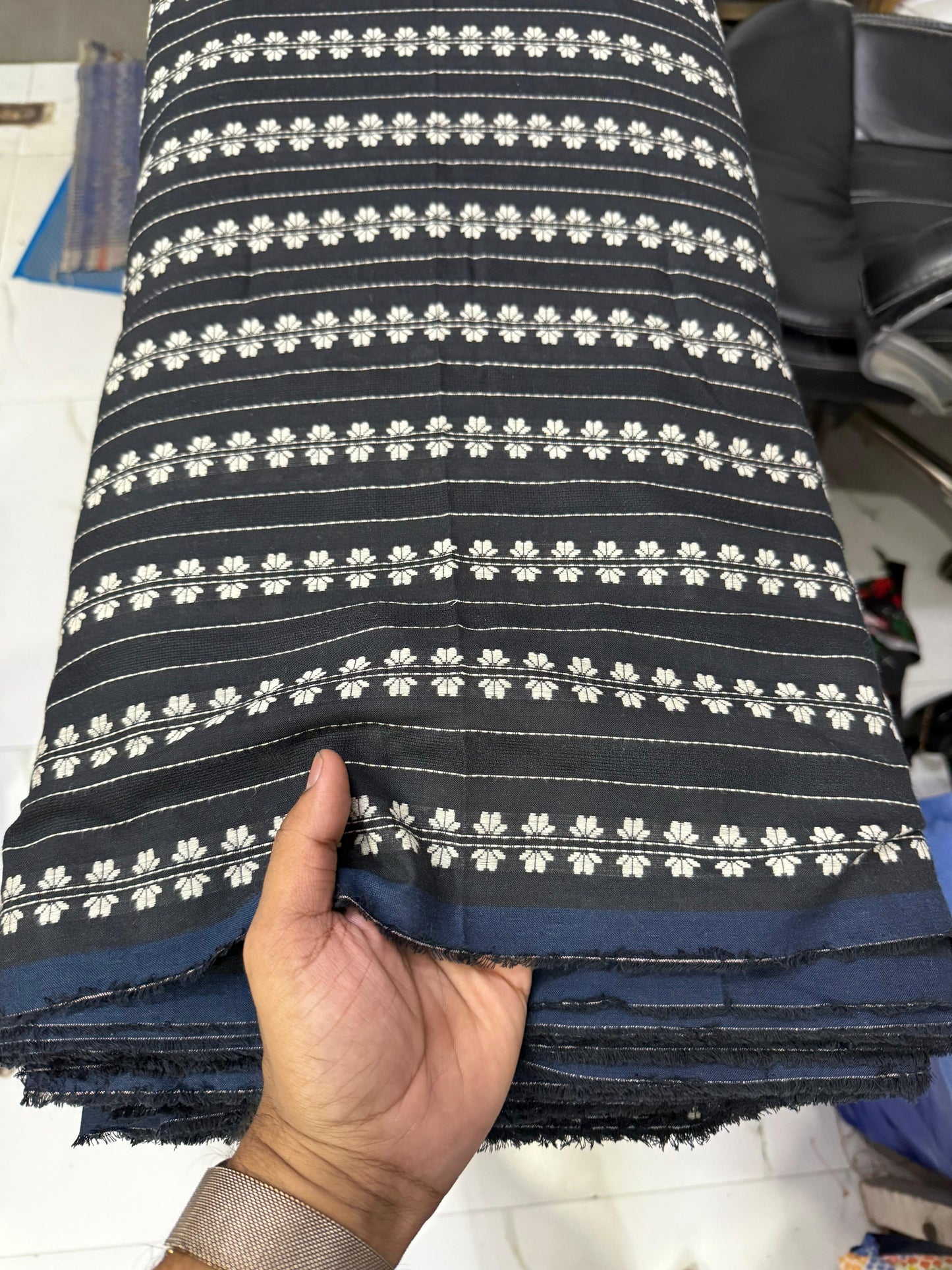 Buy Cotton Jacquard Line Half Flower Fabric