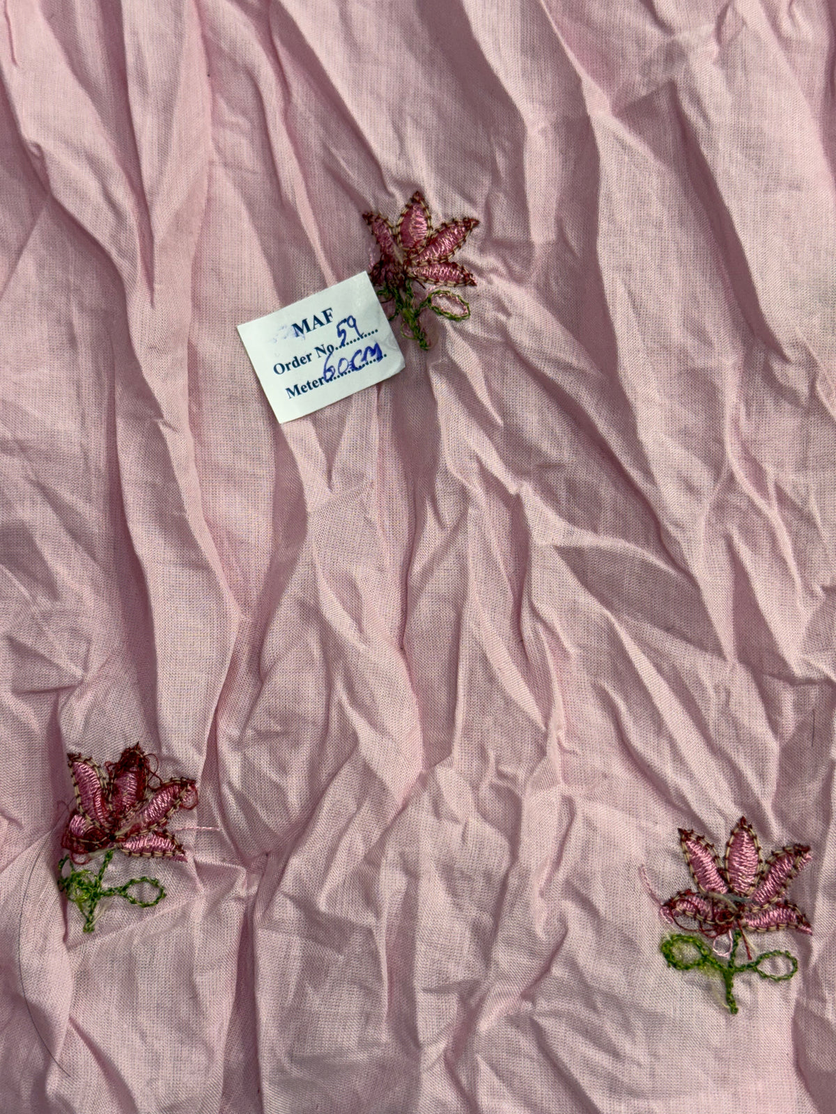 Buy Cutpiece Mul Cotton Baby Pink Lotus Embroidery 60 Centimeter