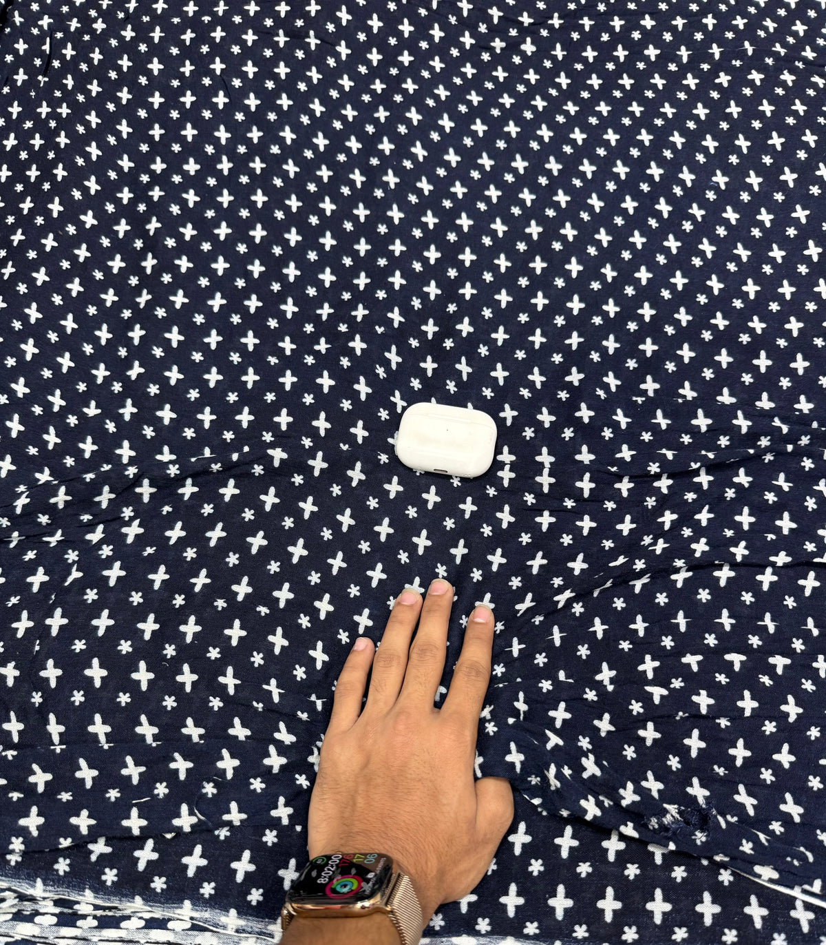 Buy Premium Rayon Navy Blue White Cross Print Fabric