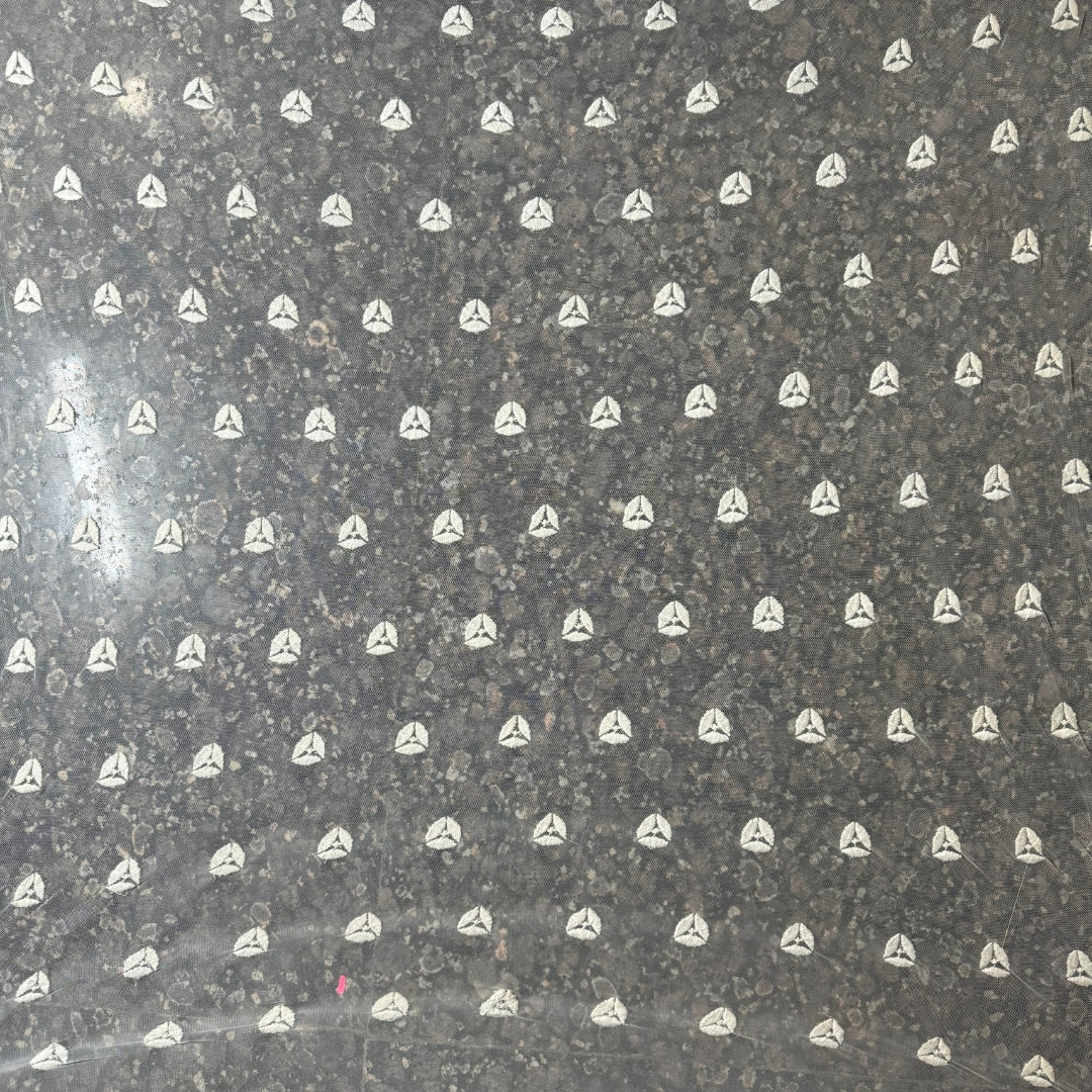 Buy White Mesh Embroidery Trikon Fabric - MAF