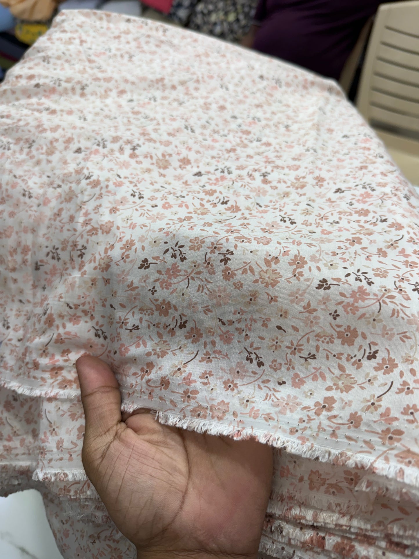 Buy Fine Premium Mul Cotton Orange Vintage Floral Printed Fabric