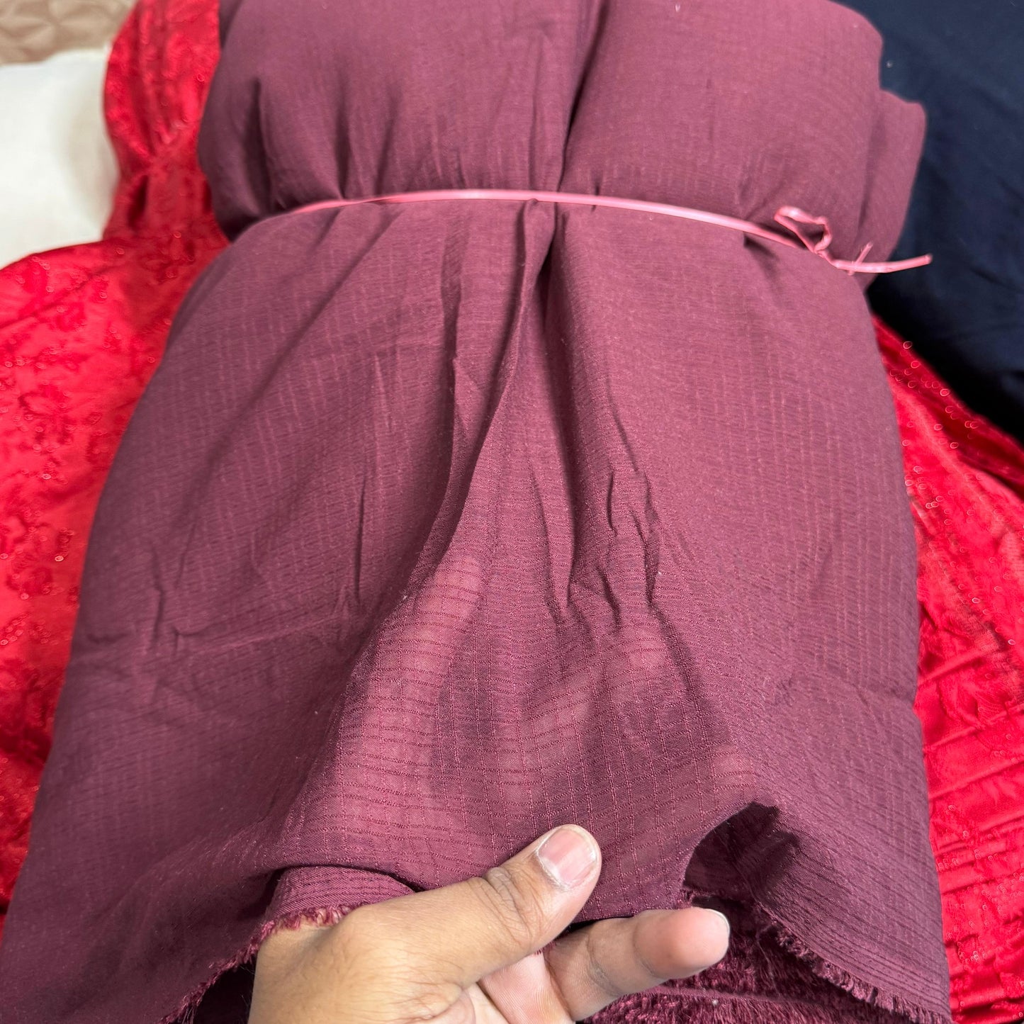 Buy Solid Wine Check Georgette Fabric - MAF
