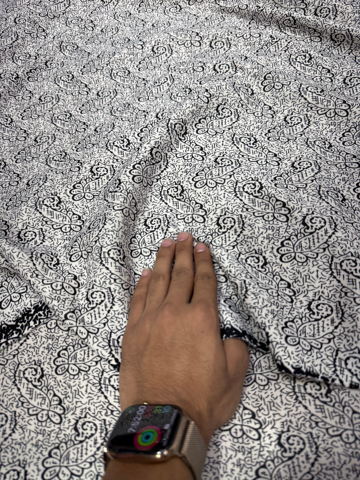 Buy Cotton Hosiery Black White Paisley Print Fabric