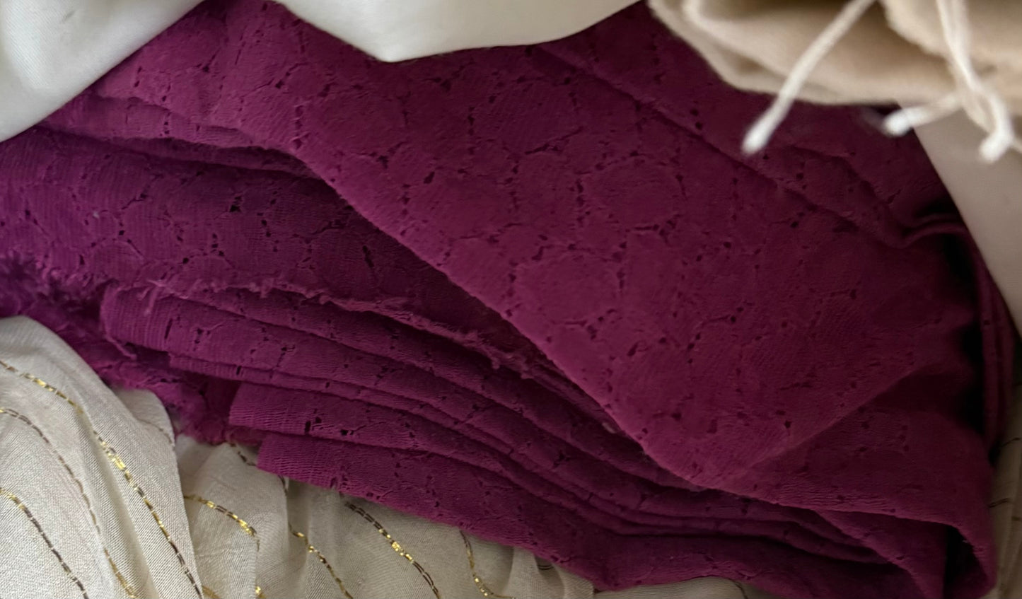 Buy Magenta Mesh Embroidery Fabric