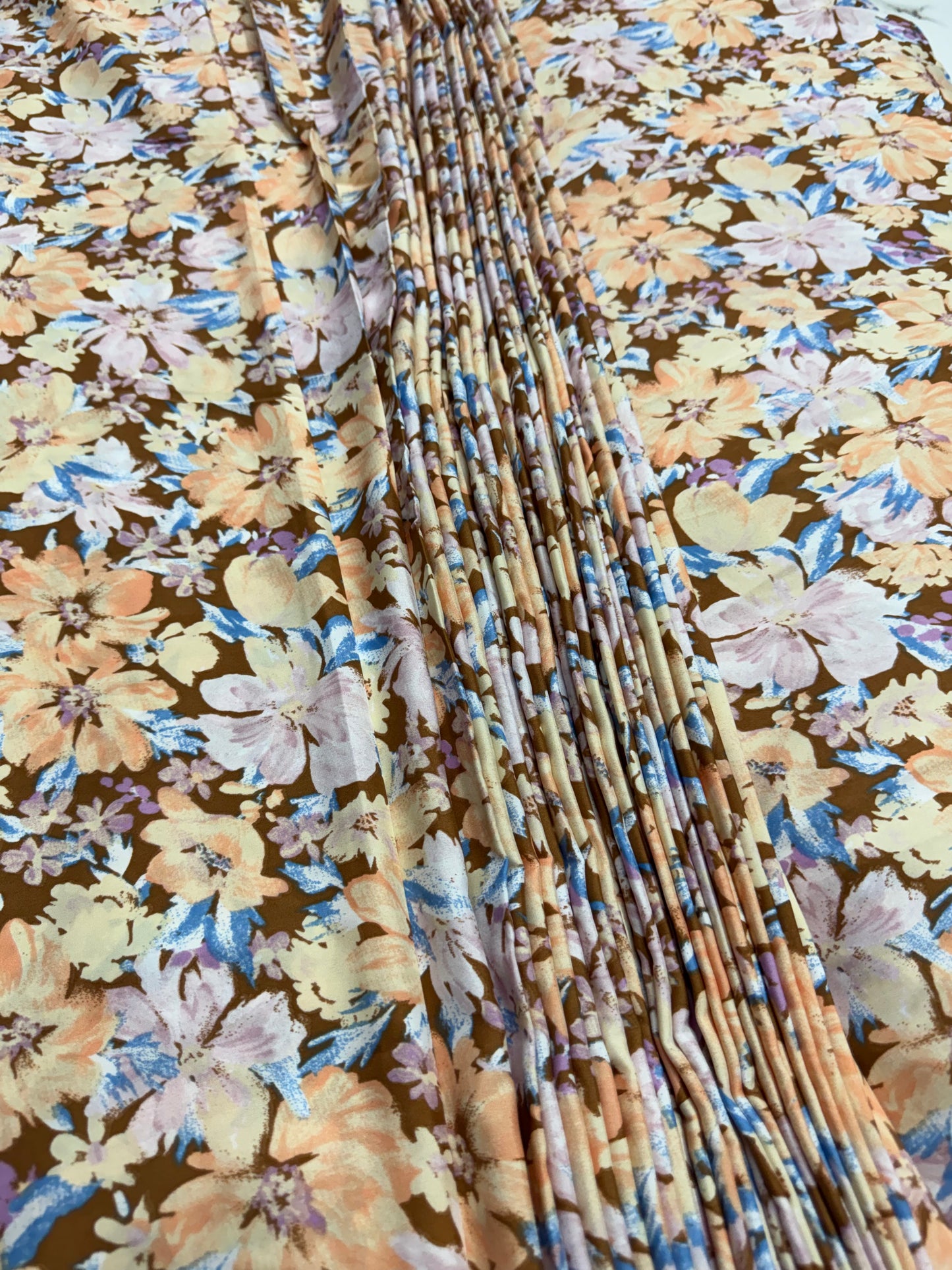 Buy Banana Crepe Nude Brown Base Floral Printed Fabric
