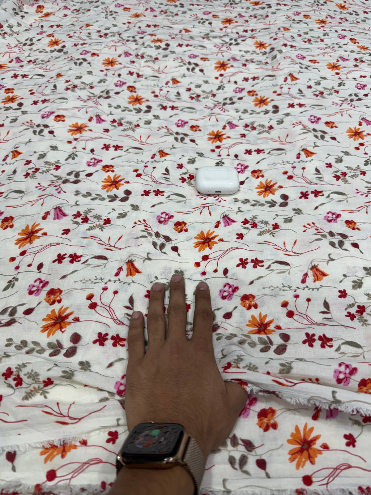 Buy Premium Cotton Double Cloth White Multicolor Ditsy Floral Print Fabric