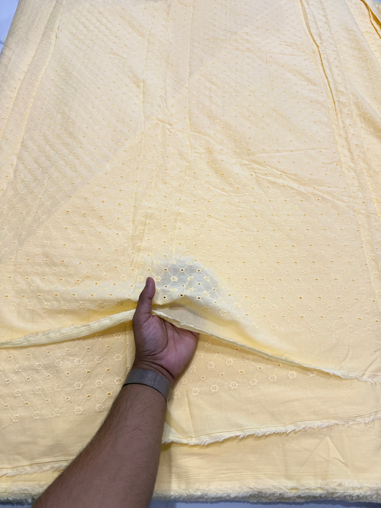 Buy Cotton Hakoba Soothing Yellow Zig Zag Pattern Embroidery - MAF