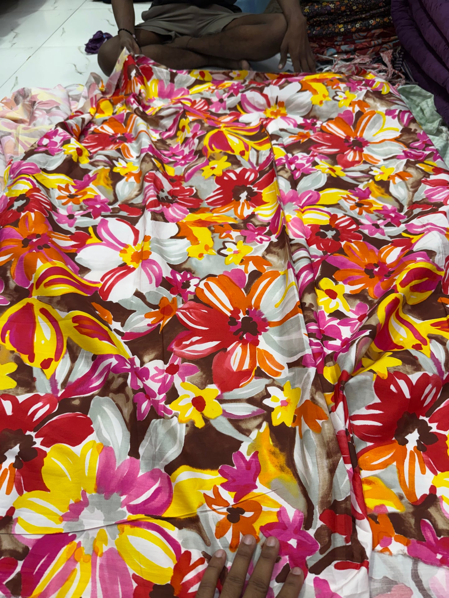 Buy Cotton Poplin Watercolour Floral Red Dominant Printed Fabric