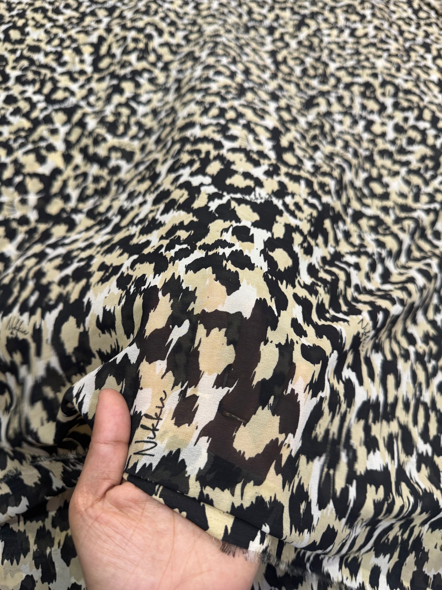 Buy Viscose Chiffon Ivory Base Cheetah Printed Fabric