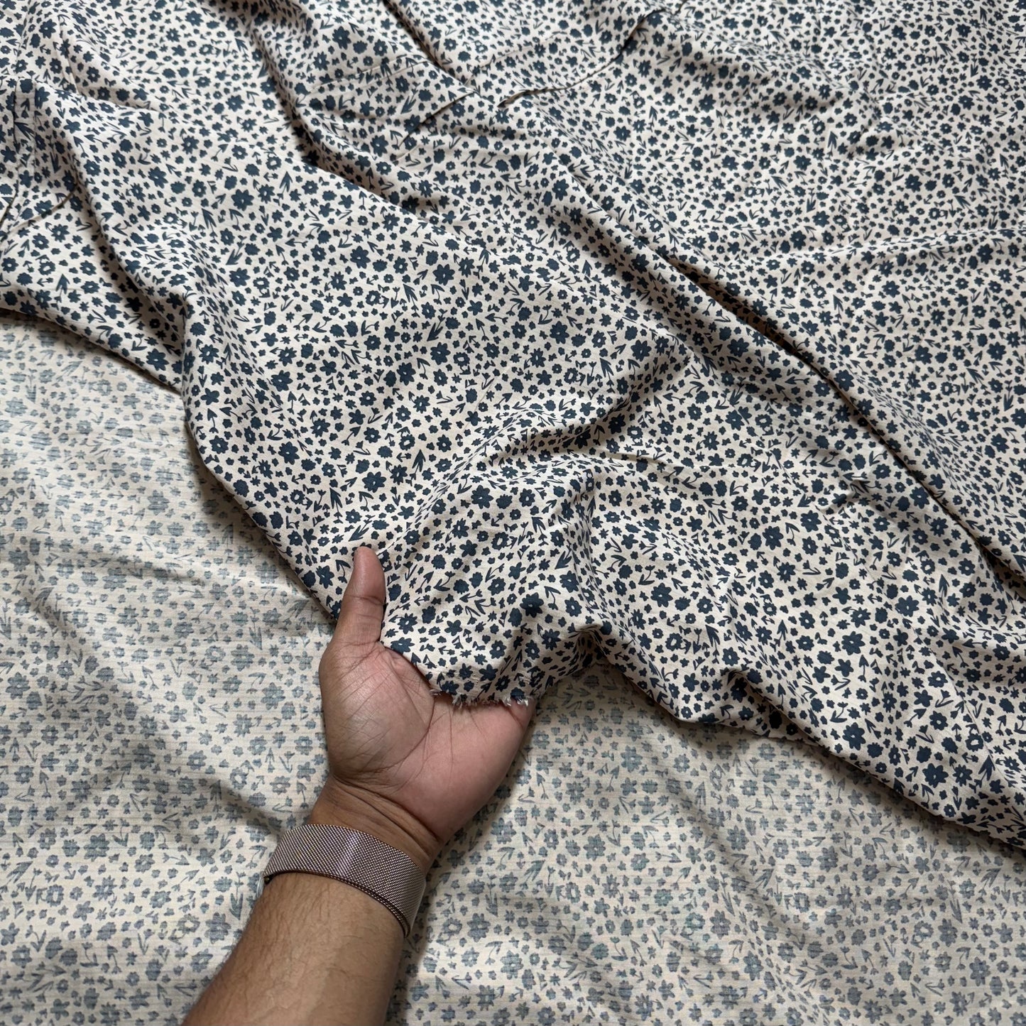 Buy Cotton Slub Retro Beige Flower Printed Fabric - MAF