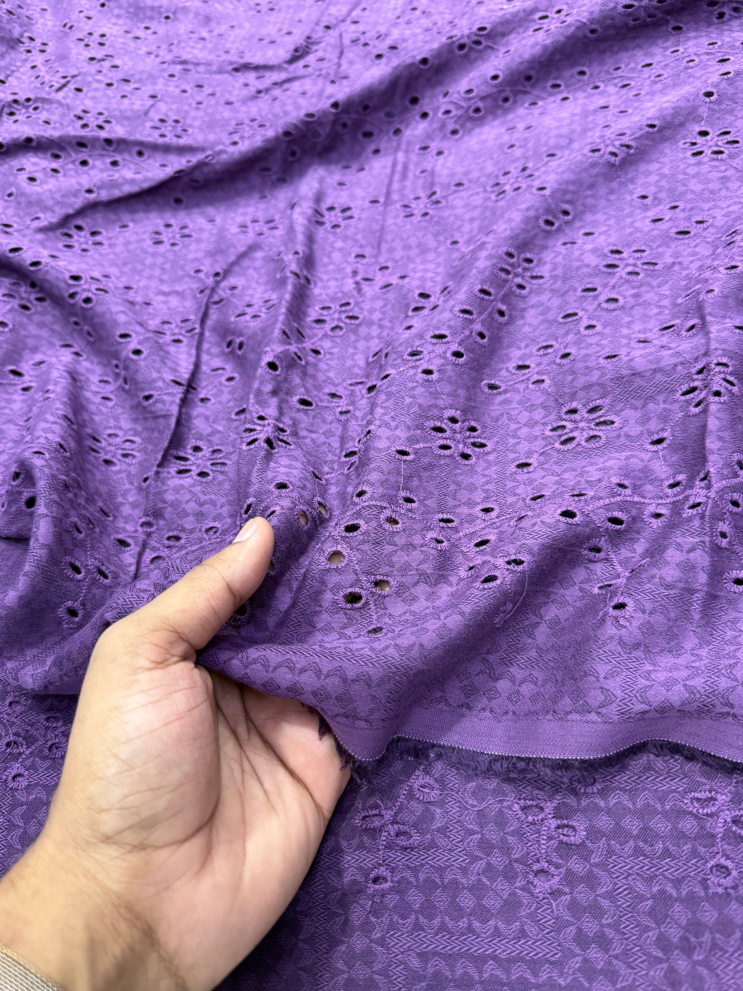 Buy Cotton Hakoba Purple Heavy Work Flower Fabric