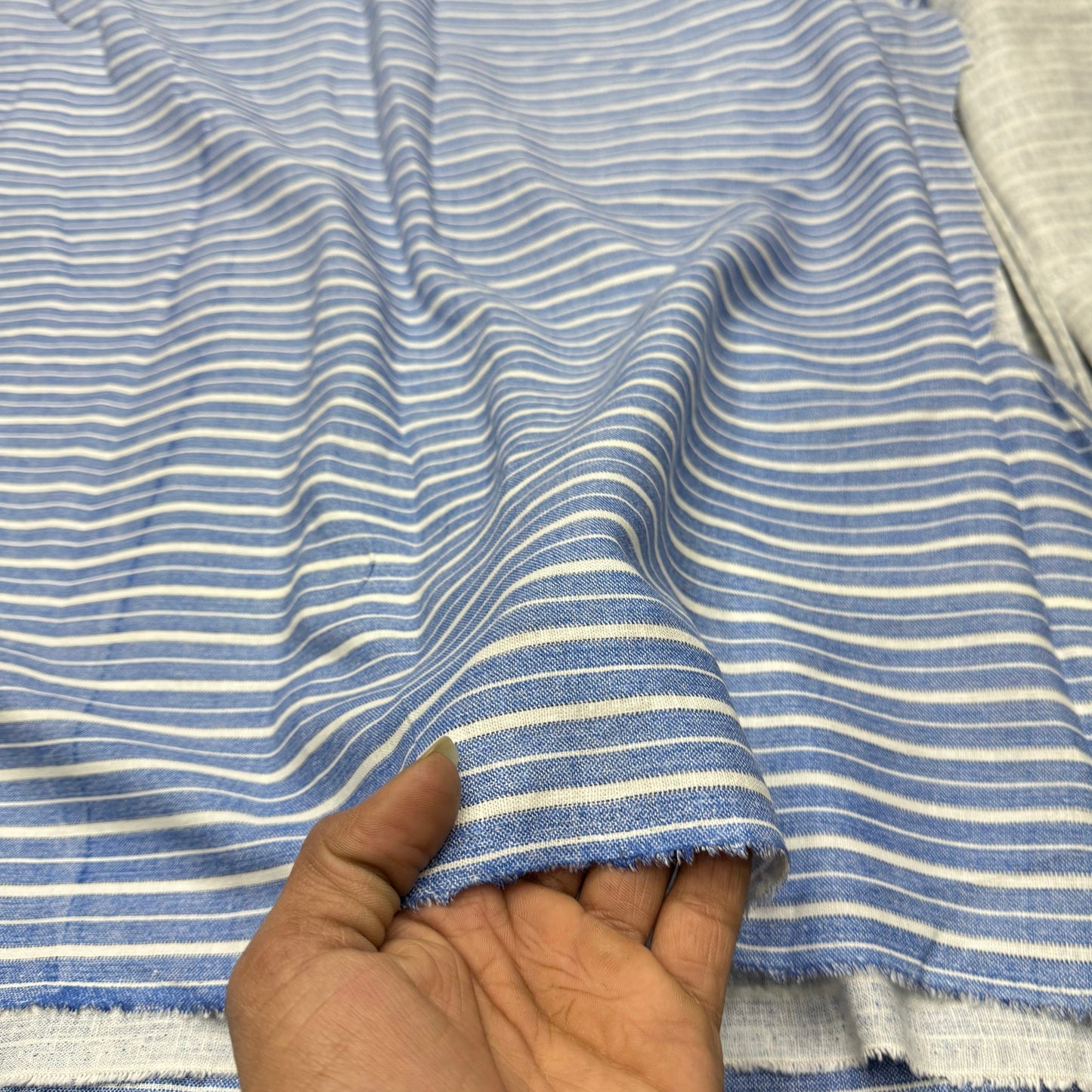 Buy Pure Linen Blue Formal Stripe Fabric - MAF