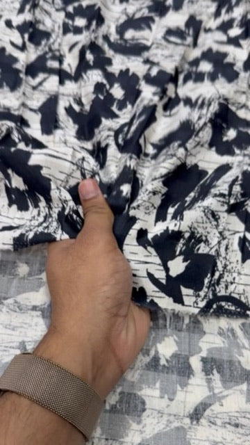 Buy Cotton Poplin Stripe Line Art Base Black Floral Printed Fabric