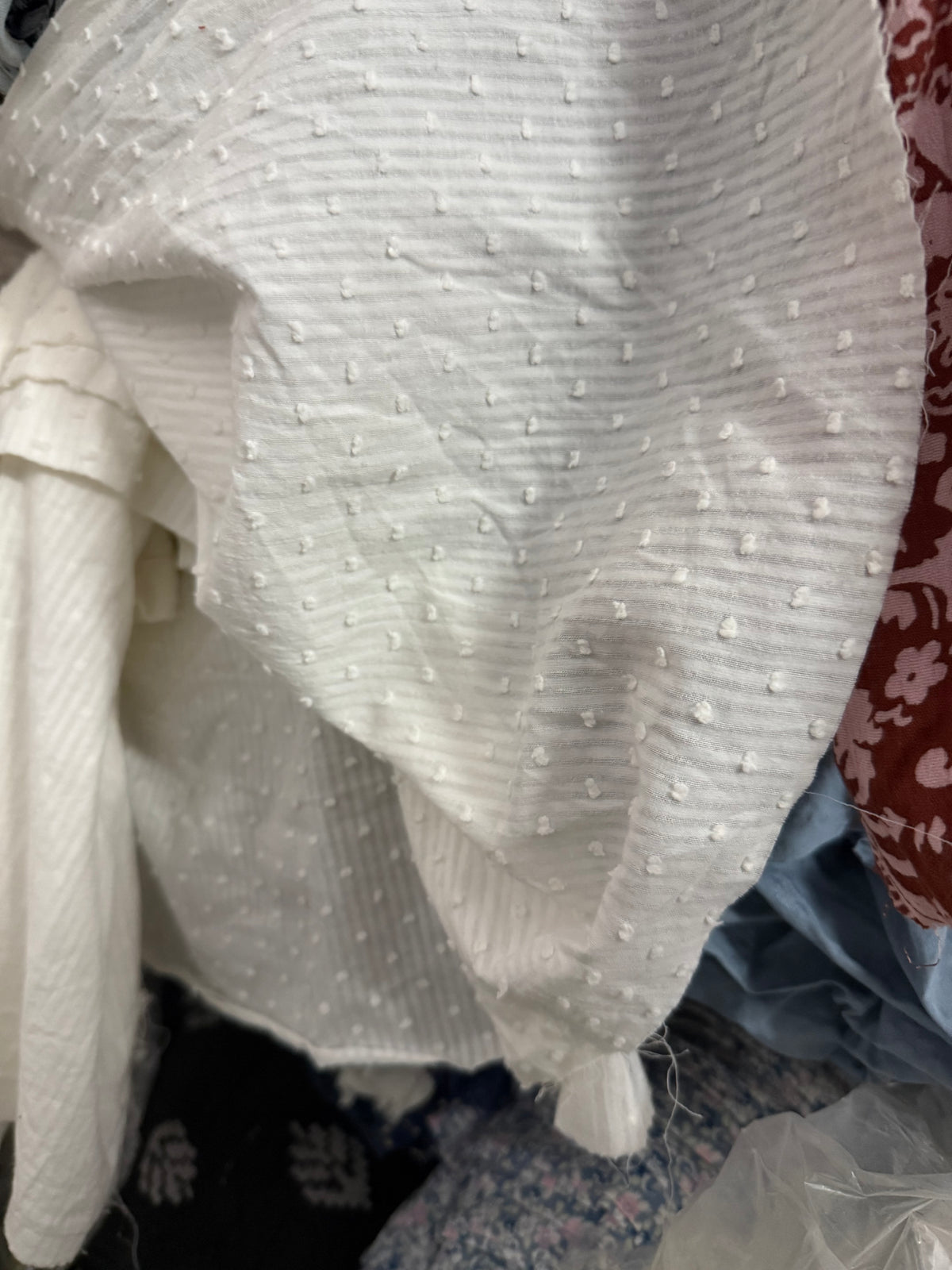 Buy Cambric White Self Stripe Dot Buta Fabric