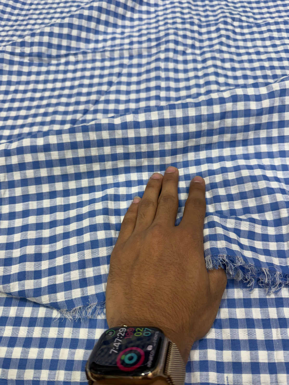 Buy Premium Seersucker White Blue Gingham Blush Checks original Fabric