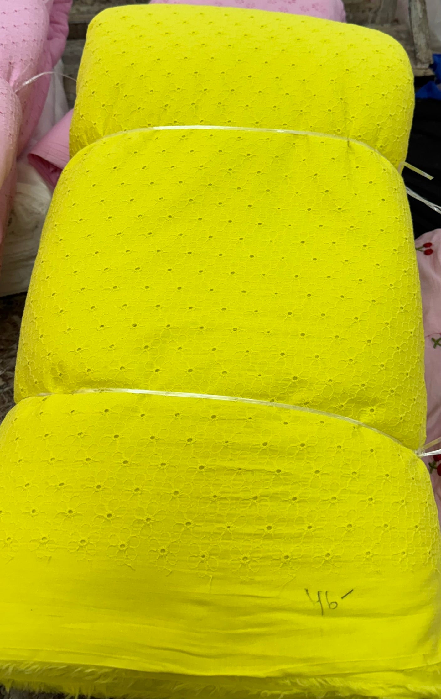 Buy Cotton Hakoba Neon Yellow Baby Flower Embroidery
