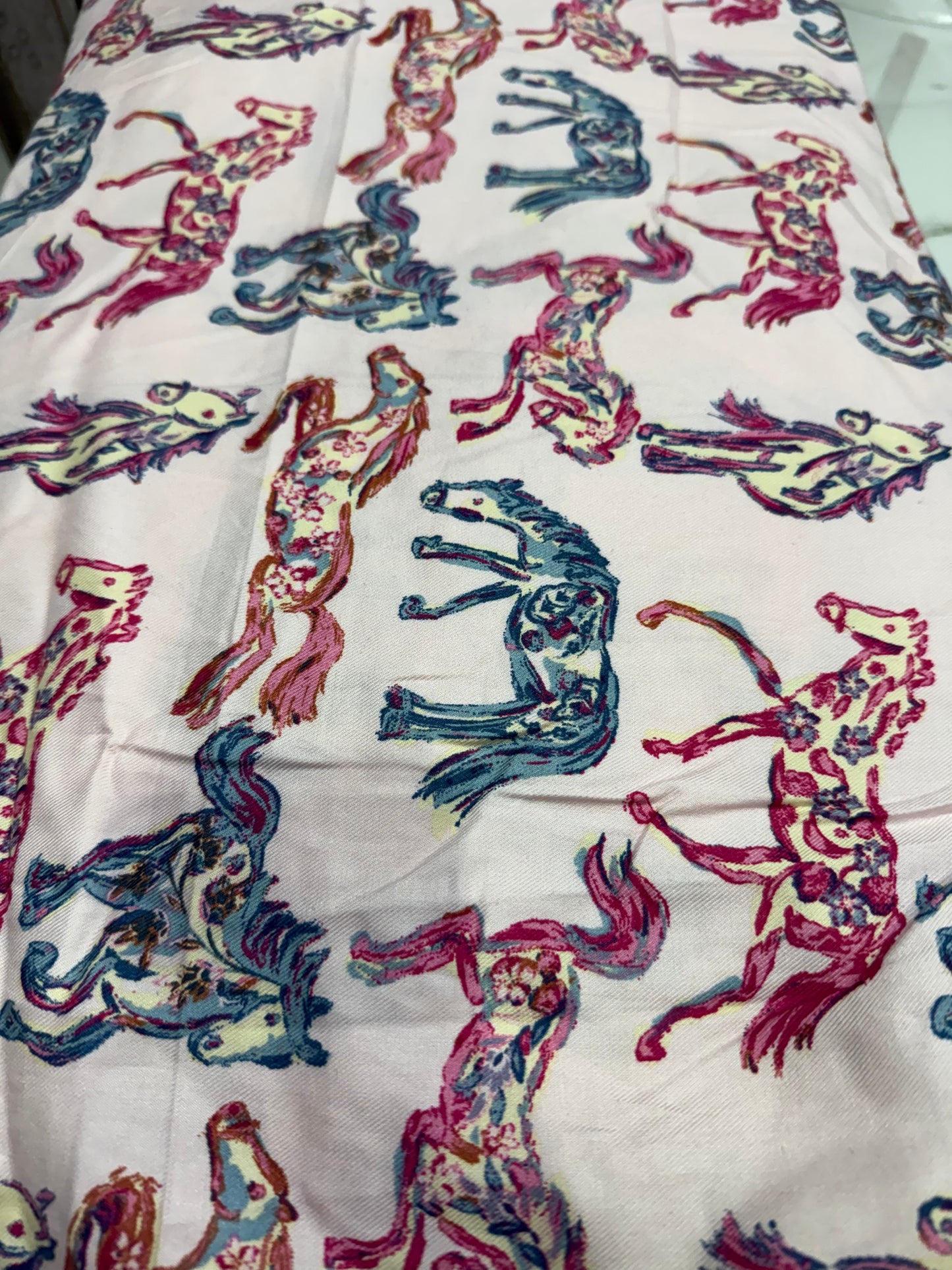 Buy Cotton Viscose Twill Horse Printed On Pink Base Fabric