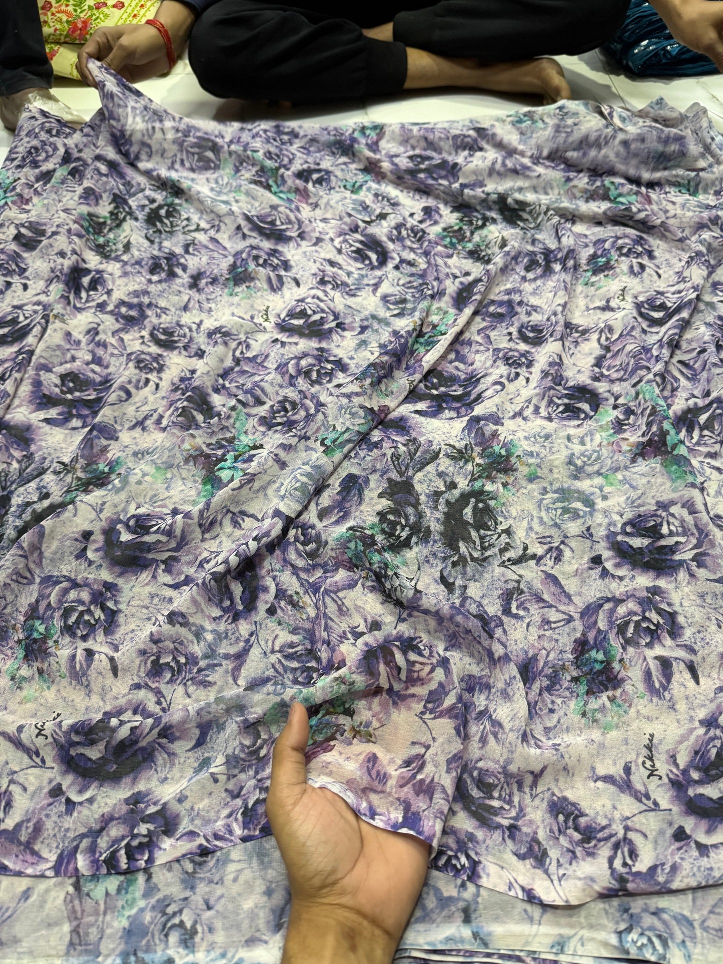 Buy Viscose Chiffon Purple Roses Printed Fabric