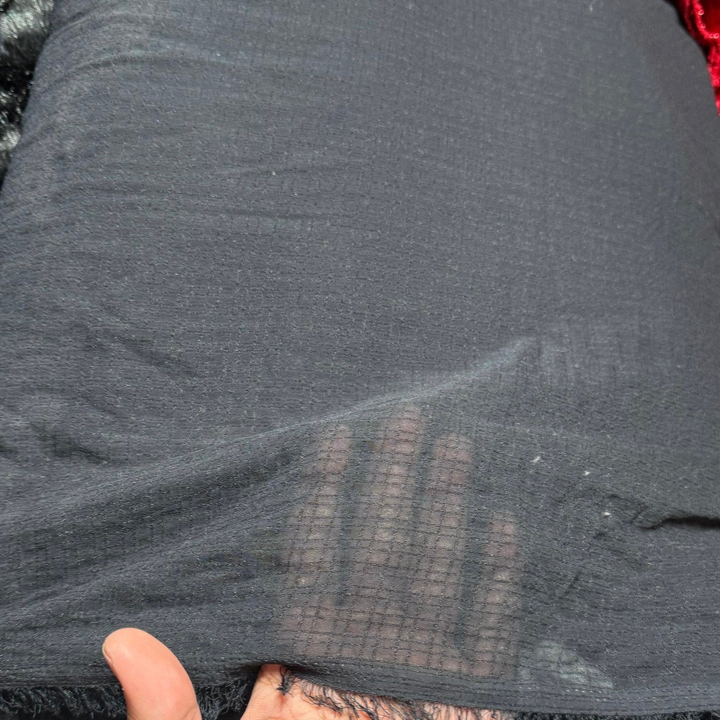 Buy Solid Black Check Georgette Fabric - MAF