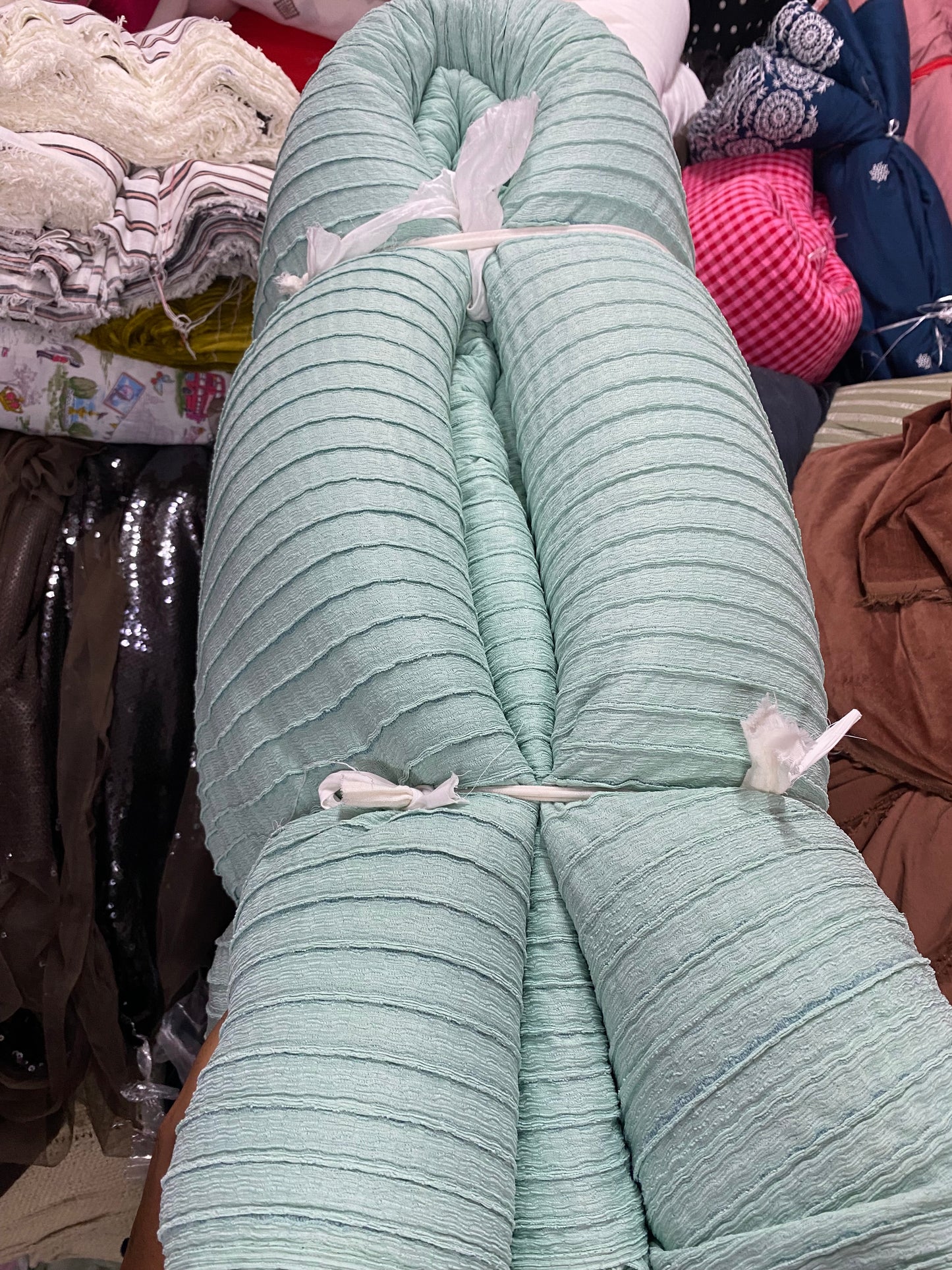 Buy Poly Viscose Stripes Trendy Green Fabric