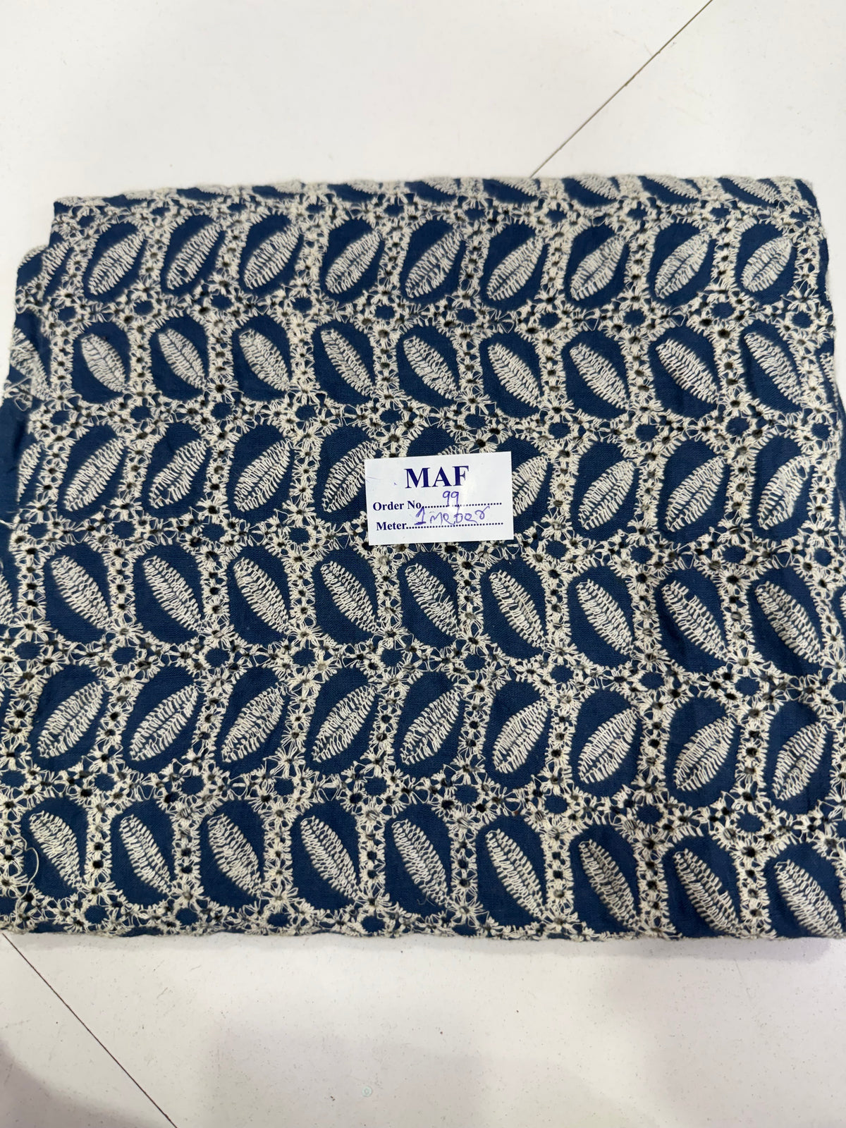 Buy Cutpiece Cotton Hakoba Candy Blue Box Leaf Embroidery 1 Meter