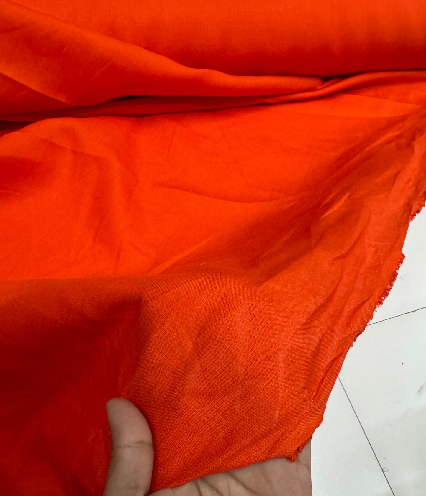 Buy Lab Certified Pure Linen Solid Orange Premium Fabric