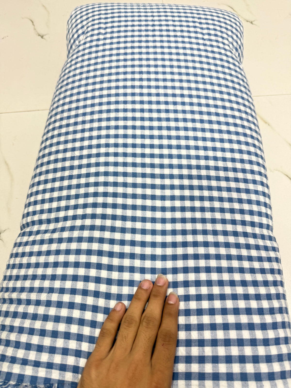 Buy Premium Cotton Seersucker Navy Gingham Checks Fabric
