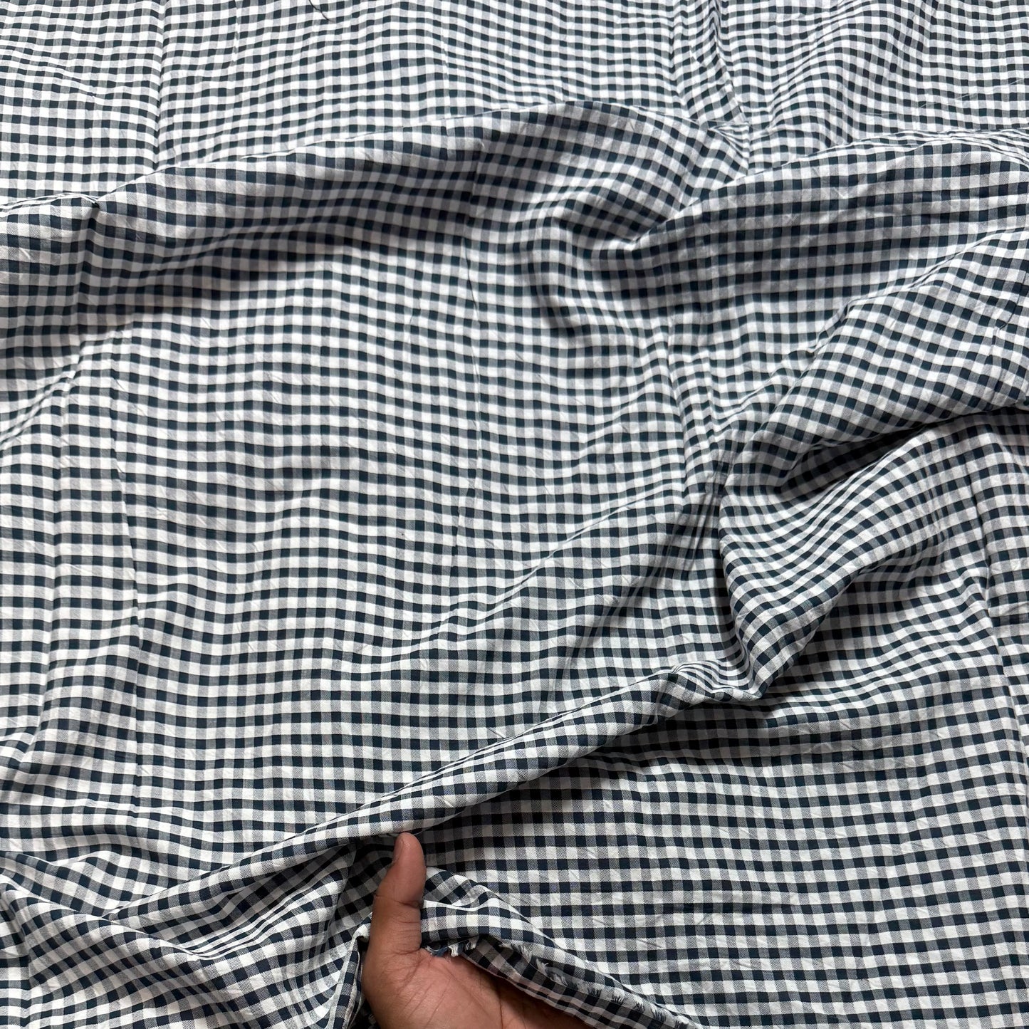 Premium Seersucker Gingham Dark Blue & White Check Fabric - MAF
